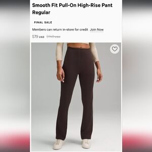 lululemon athletica Smooth Fit Pull-On High-Rise Pant trouser Brown espresso